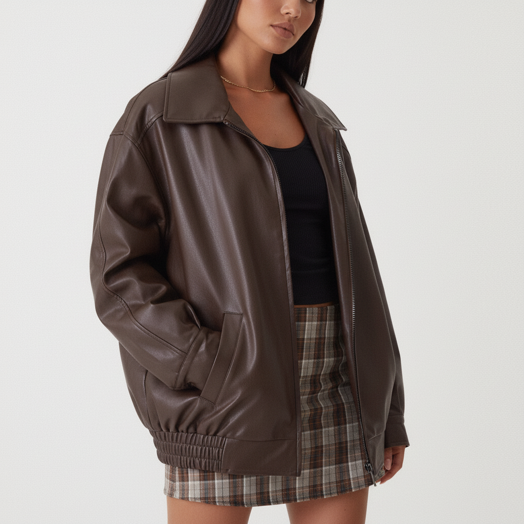 Stylish women's Stella faux leather jacket, a motorcycle-inspired outerwear with an asymmetrical zip