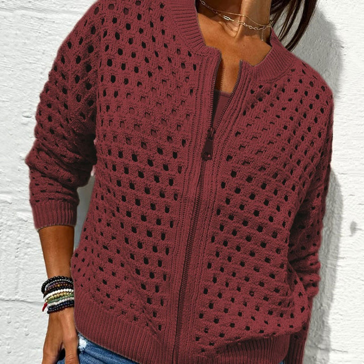 Fenja women's lightweight zipper cardigan, long sleeve, featuring an airy knit. Ideal versatile top for everyday style.