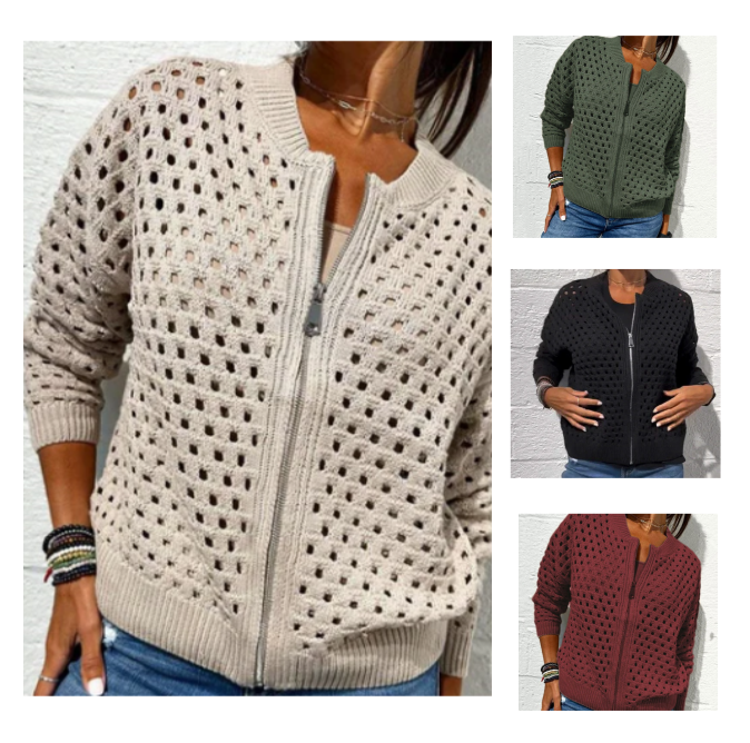 Women's Fenja apparel: lightweight zipper cardigan with airy knit texture. Versatile & comfortable for everyday style.