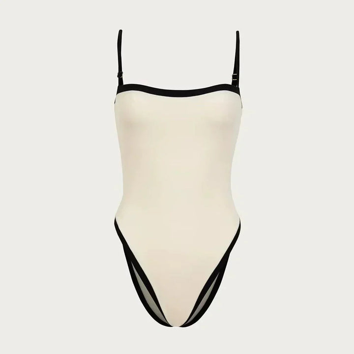 Stylish women's one-piece color block swimsuit with a flattering fit, ideal for summer vacation essentials.
