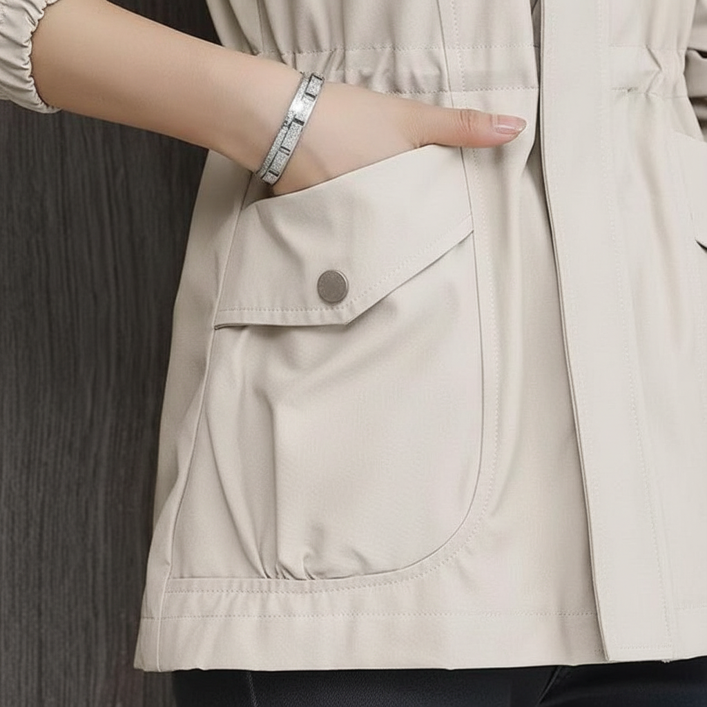 Flora women's autumn jacket, cotton blend, chic design, ideal as light outerwear