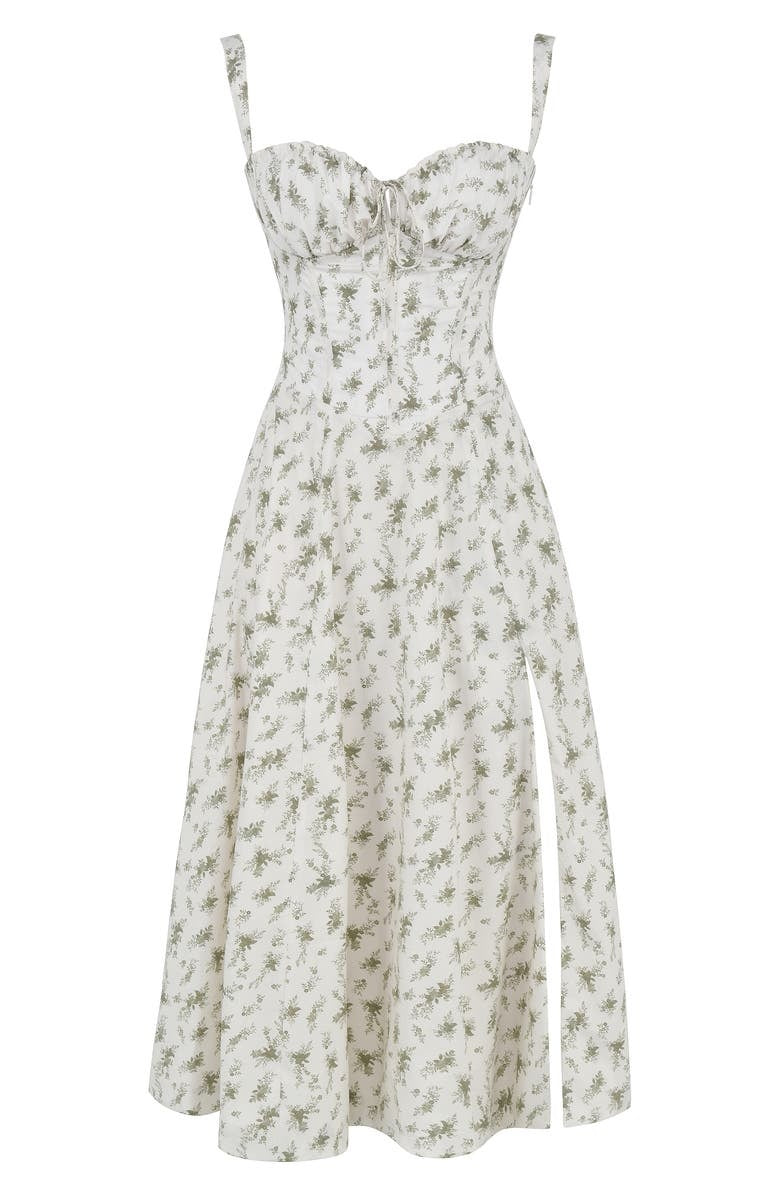 Women's summer floral dress, a bustier style with elegant waist shaping detail.