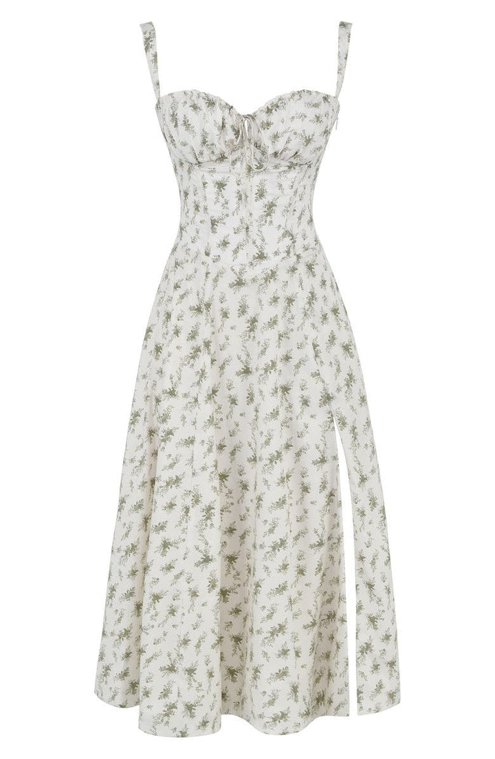 Women's summer floral dress, a bustier style with elegant waist shaping detail.