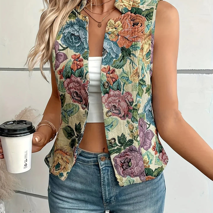 Women's floral button-front knit cardigan in cozy, chic style, perfect for autumn & spring layering.