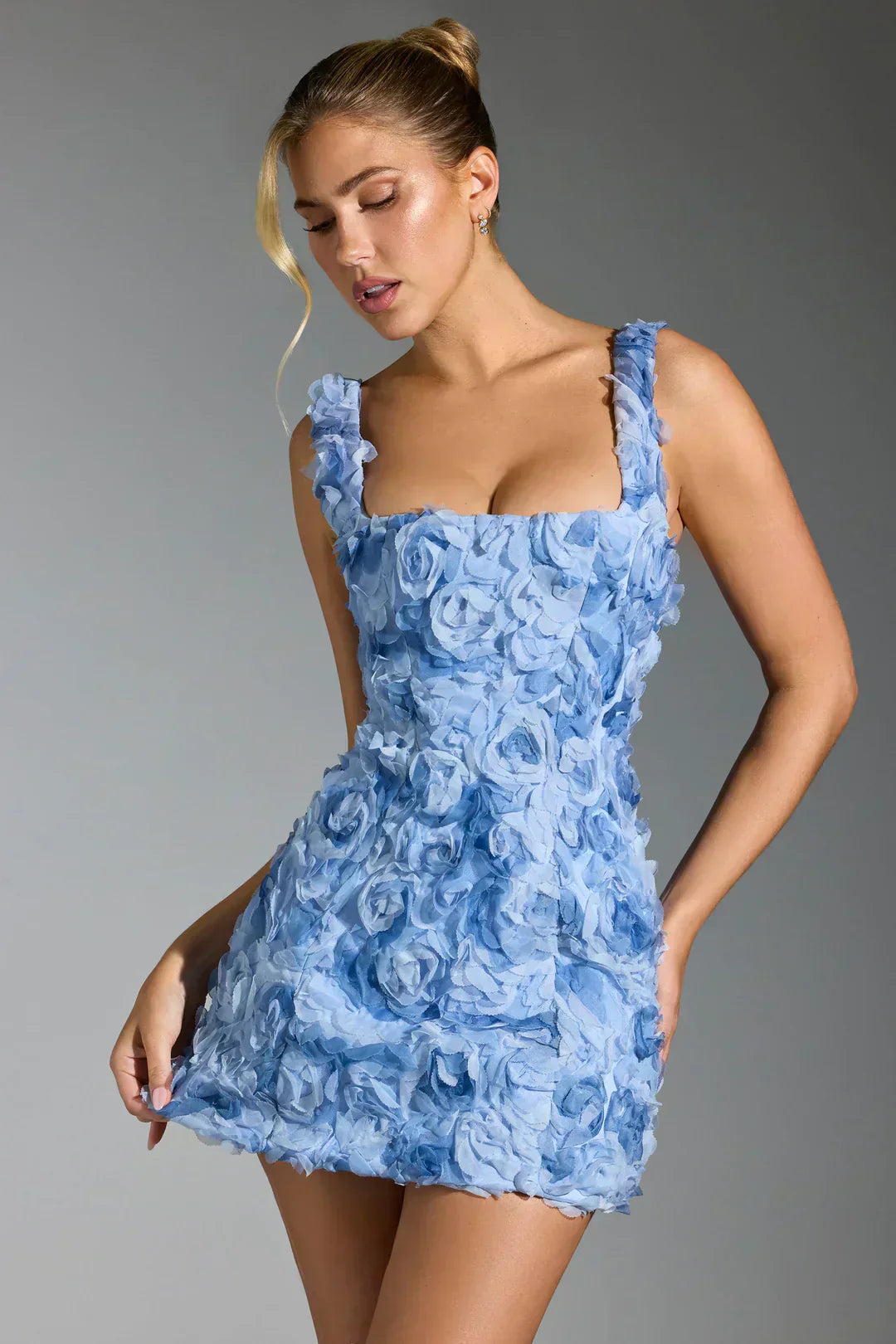 Bodycon floral print mini dress for women, featuring a dramatic corset waistline