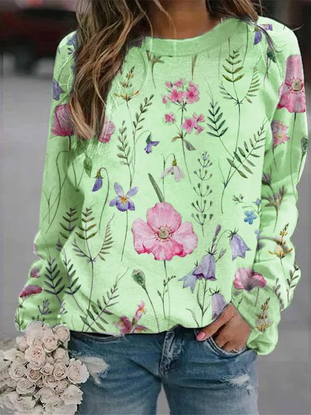Casual women's floral crew neck sweatshirt, perfect for everyday comfort and chic style.