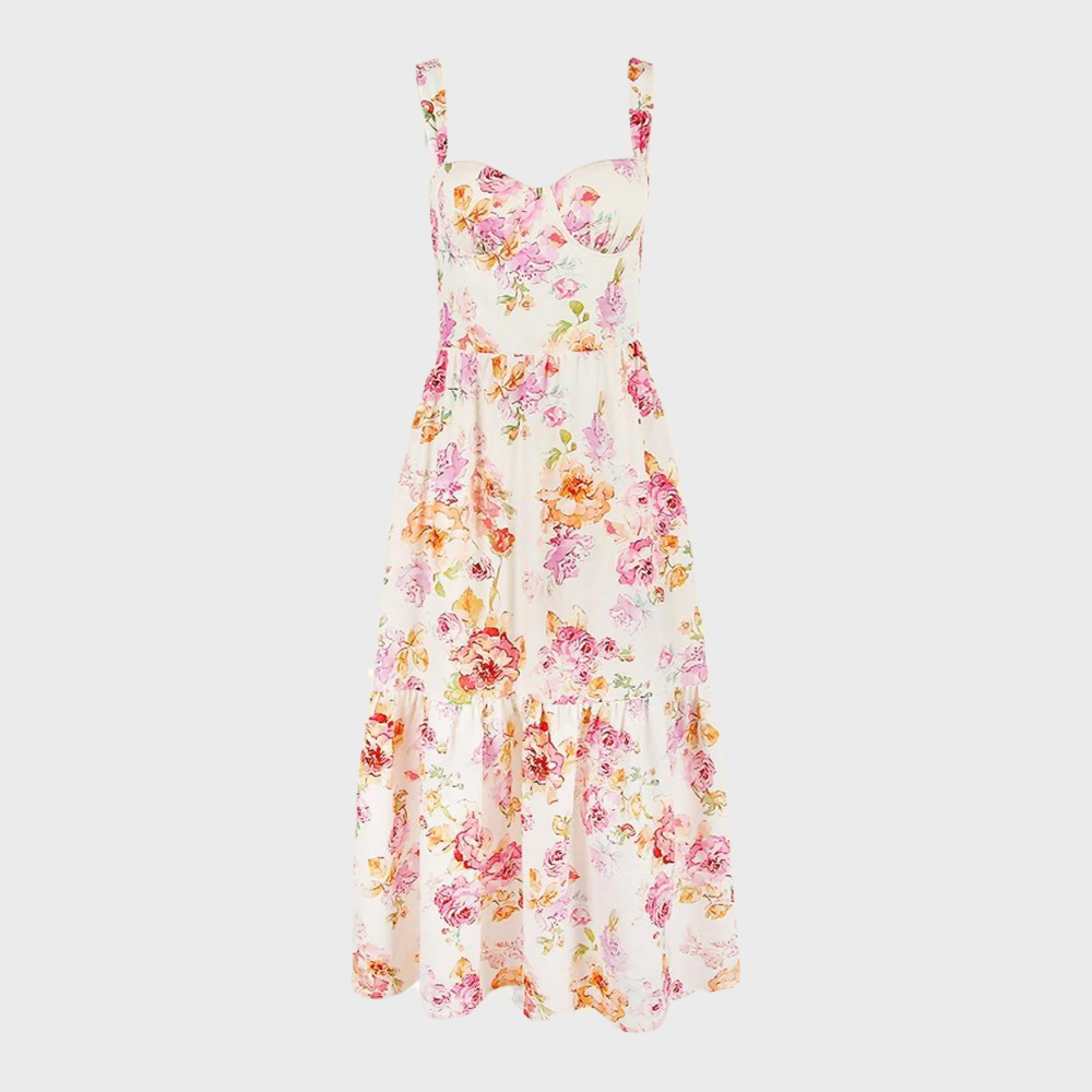Mireille women's floral flared midi dress, a chic and casual summer apparel item