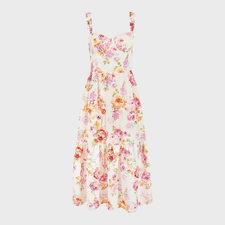Mireille women's floral flared midi dress, a chic and casual summer apparel item