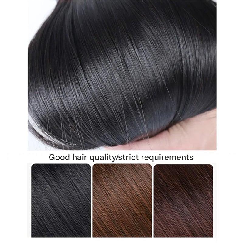 Women's party-ready flower hair clip with synthetic hair extension updo.