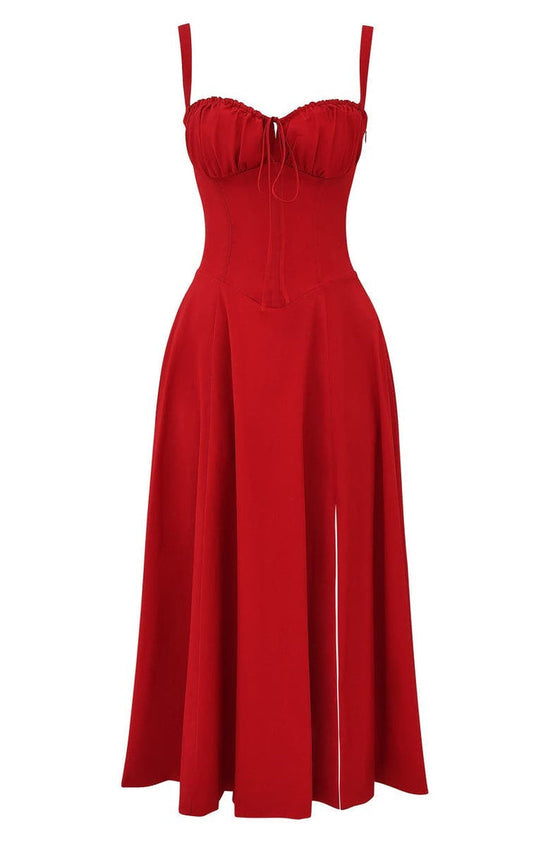 Stylish women's floral maxi dress, "Fleur" design, with sweetheart neck, side slit, and waist tie.