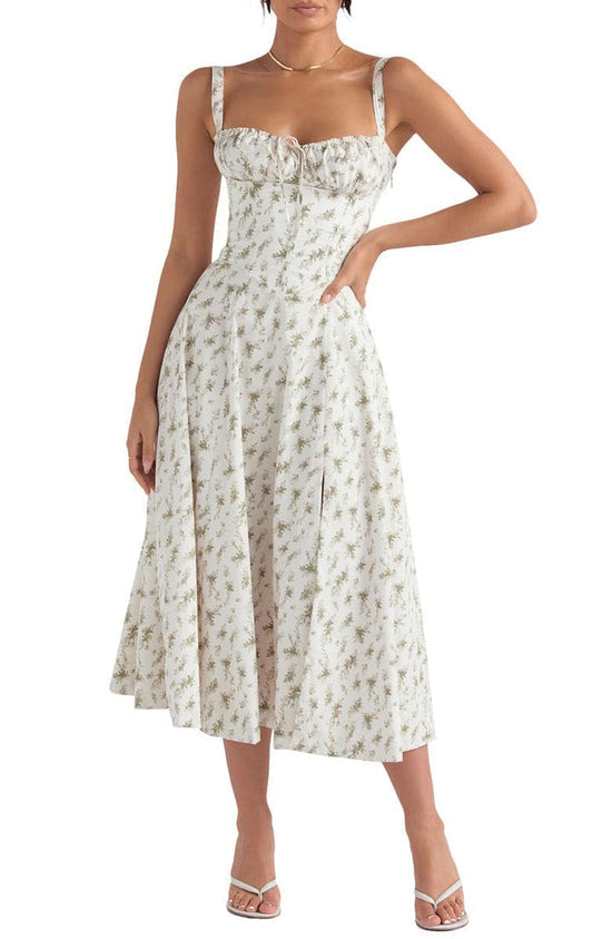 Spring fashion women's floral maxi dress with a charming sweetheart neckline & airy side slit design.