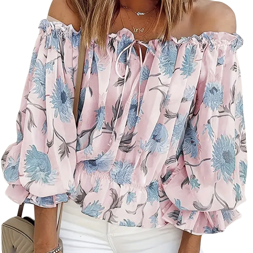 Women's floral off-shoulder ruffle blouse, lightweight summer casual top