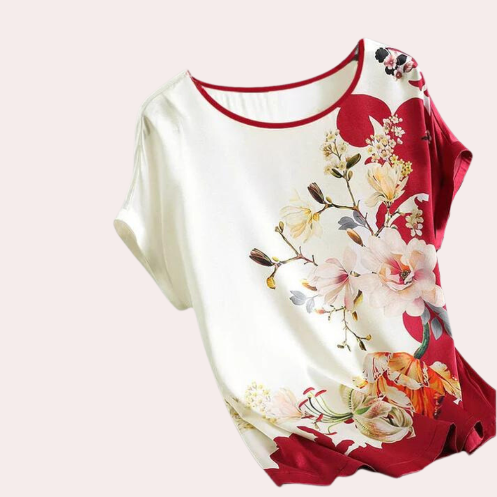 Women's floral print ice silk summer t-shirt, short sleeve, casual loose fit