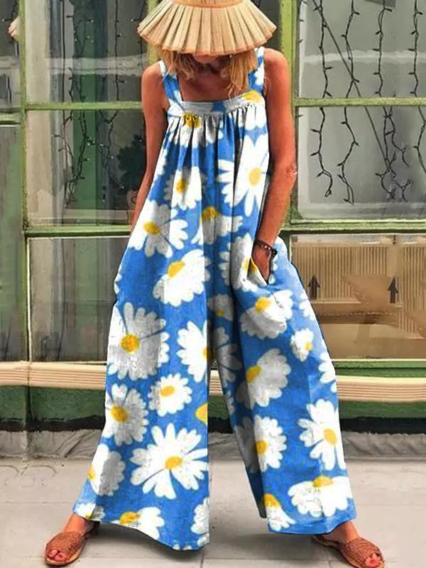 Women's floral sleeveless jumpsuit with elegant summer print, perfect for casual fashion