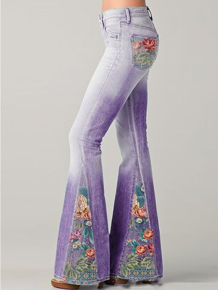 Women's floral wide leg trousers with stylish flared design, perfect for comfortable summer fashion.