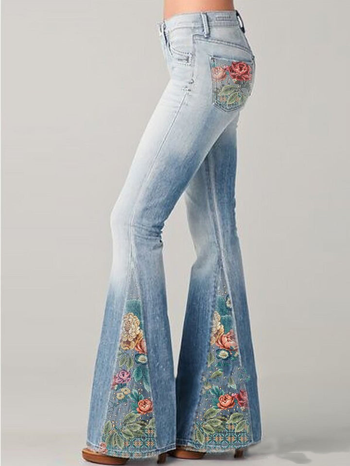 Comfortable cotton blend floral wide leg trousers for women, ideal stylish bottoms for casual elegance.