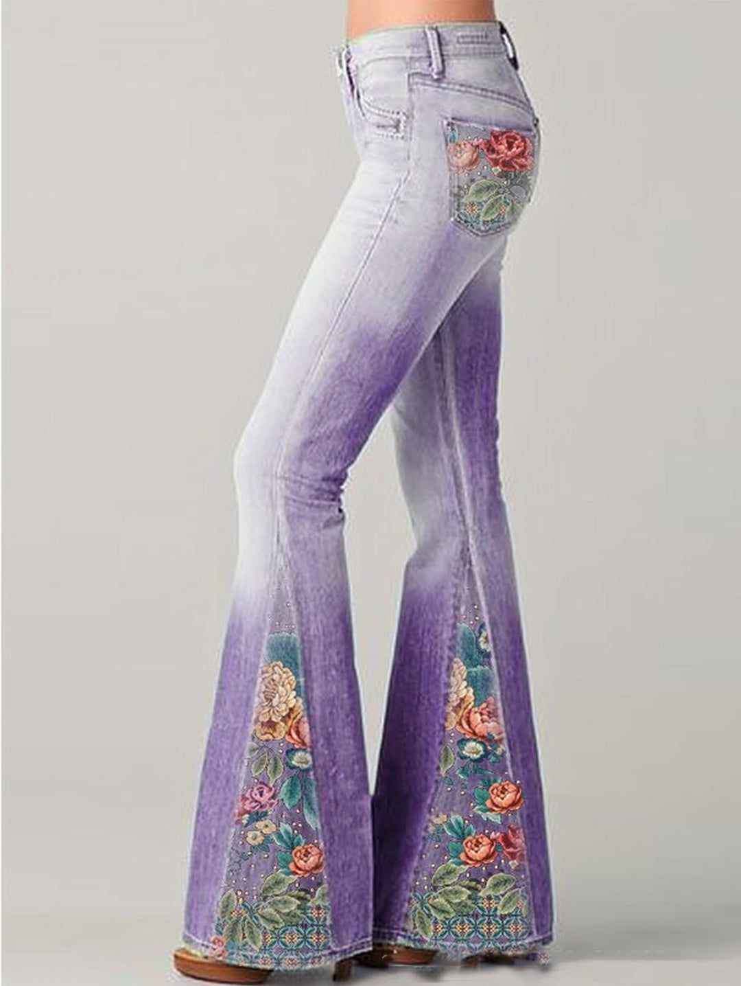 Chic women's floral wide leg trousers. Fashionable flared pants for stylish bottoms & summer clothing.