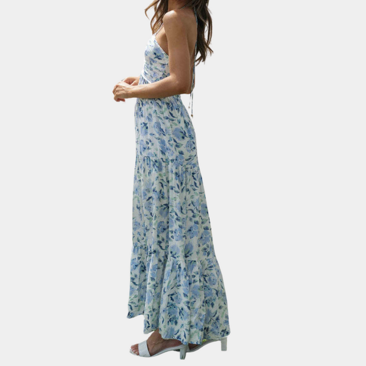 Lightweight casual women's maxi dress with a stylish halter neck, ideal for warm weather.