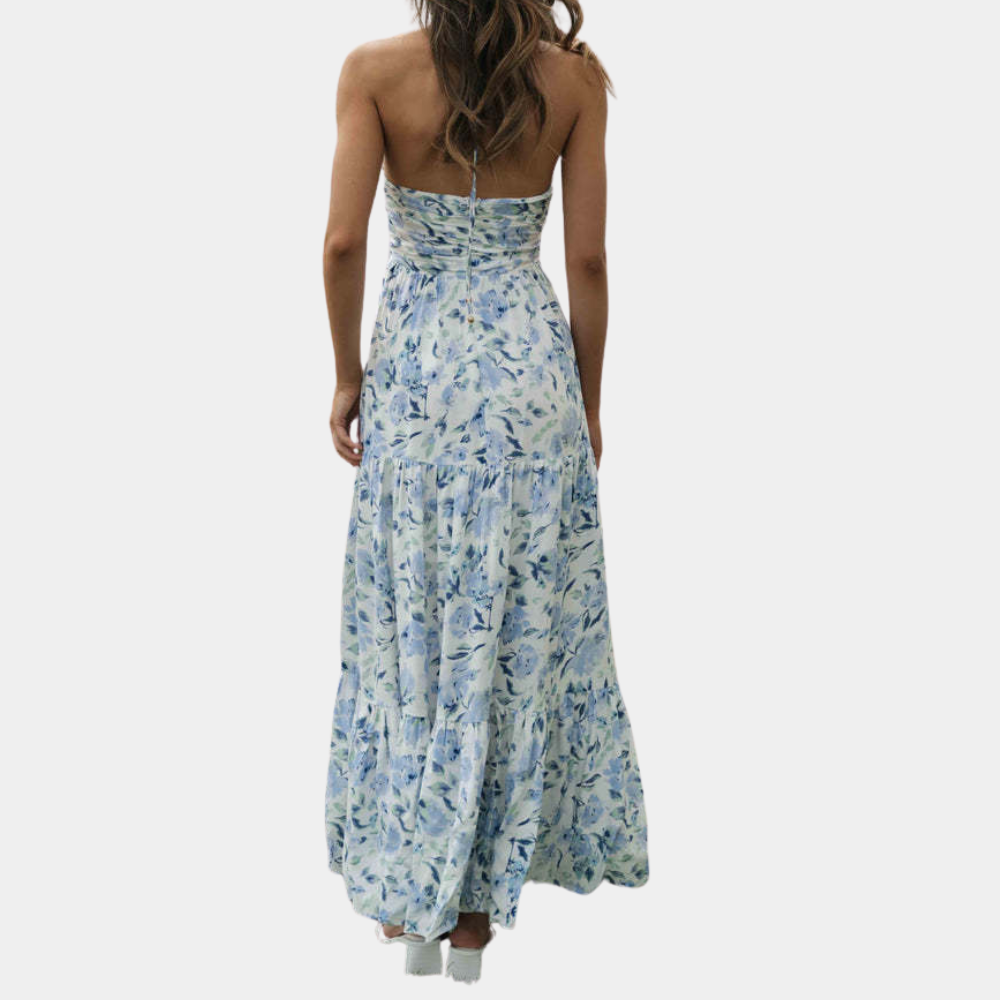 Elegant women's summer halter neck maxi dress with a flowy silhouette for comfort and style.