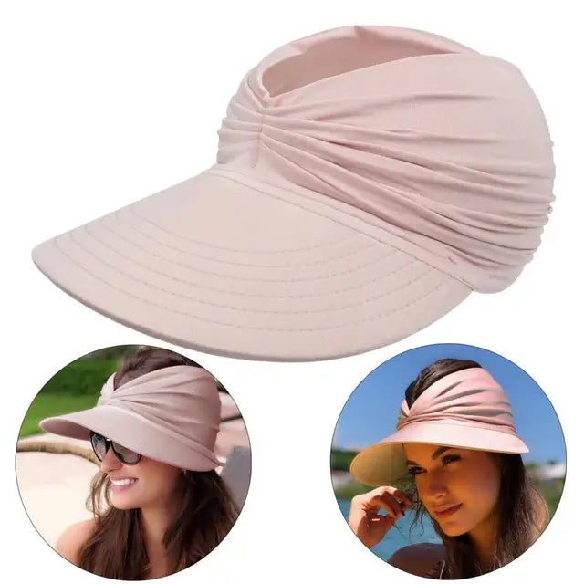 Compact women's foldable sun hat with UV protection and a stylish wide brim