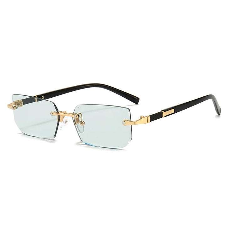 Women's frameless rectangular sunglasses with stylish purple gradient lenses for a modern look