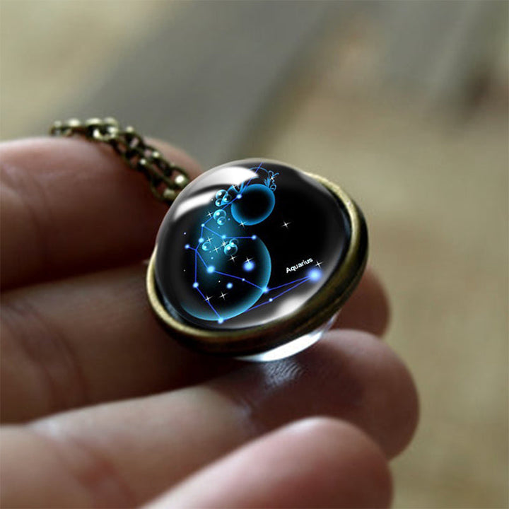 Women's Glass Zodiac Sign Protection Pendant, Sofia. Astrological celestial necklace, a unique spiritual gift.