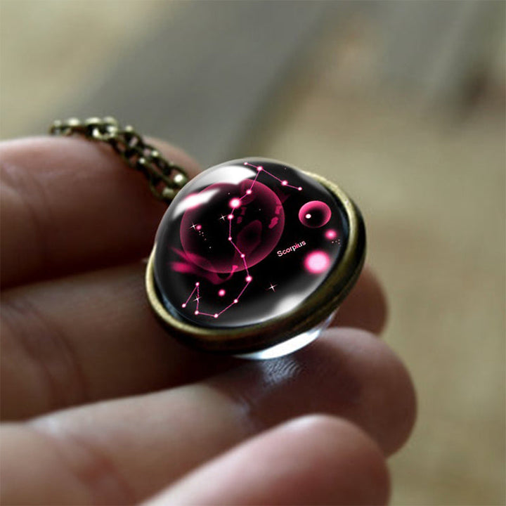 Stylish women's glass zodiac sign pendant. Modern celestial necklace, a protective spiritual gift.
