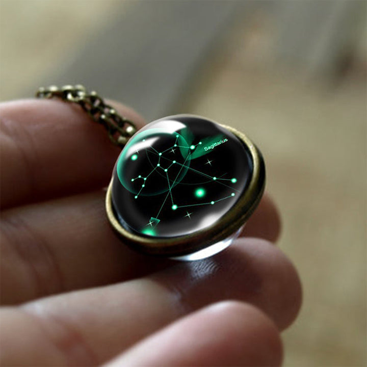 Artisan glass zodiac sign protection pendant. Women's handcrafted celestial necklace, a spiritual charm.