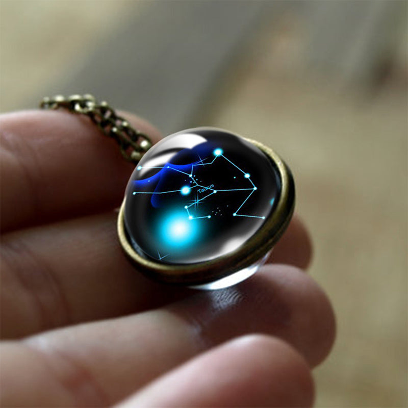 Women's protective glass zodiac sign pendant. Celestial necklace, a spiritual horoscope charm.