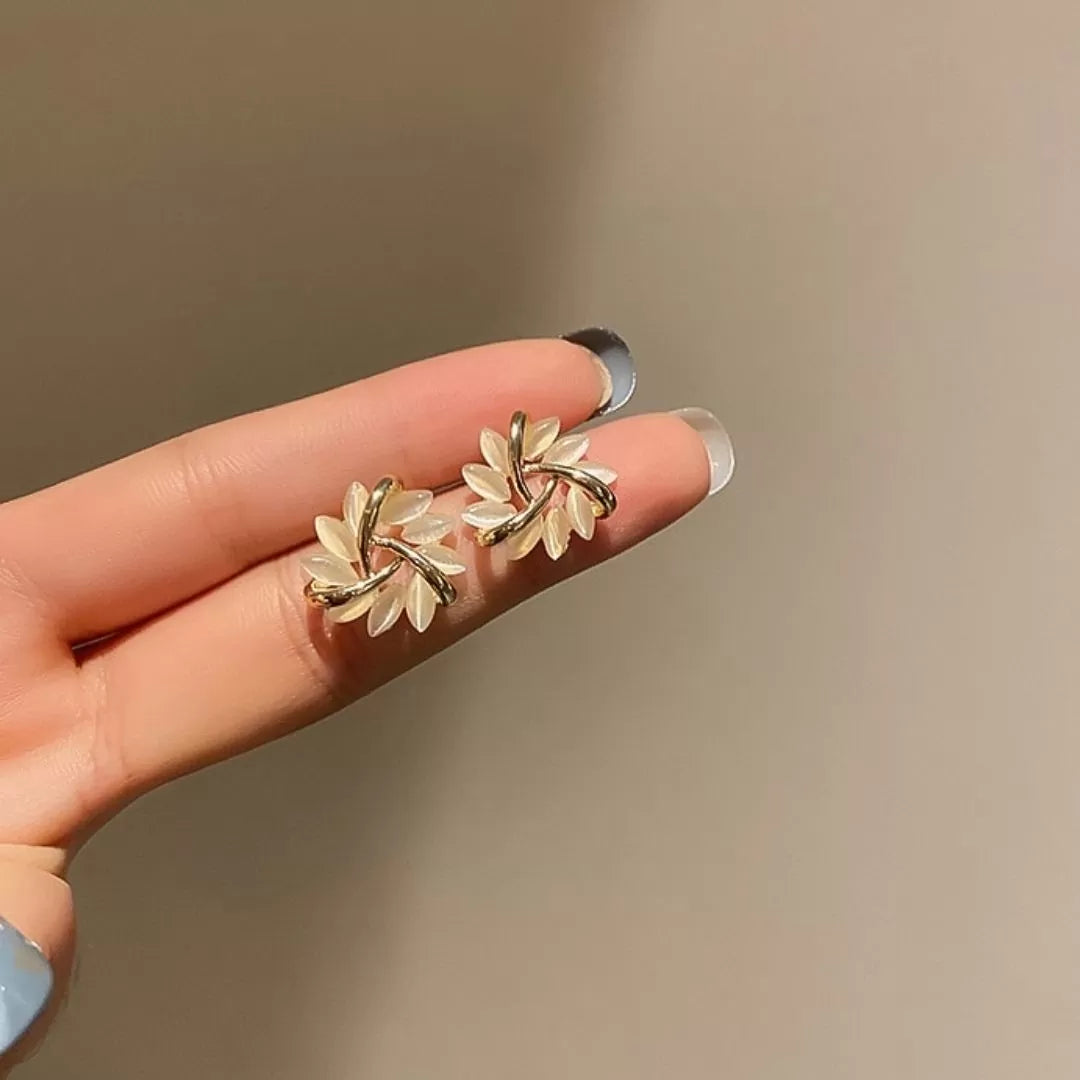 Delicate women's Sakura stud earrings featuring a beautiful opal flower, gold plated