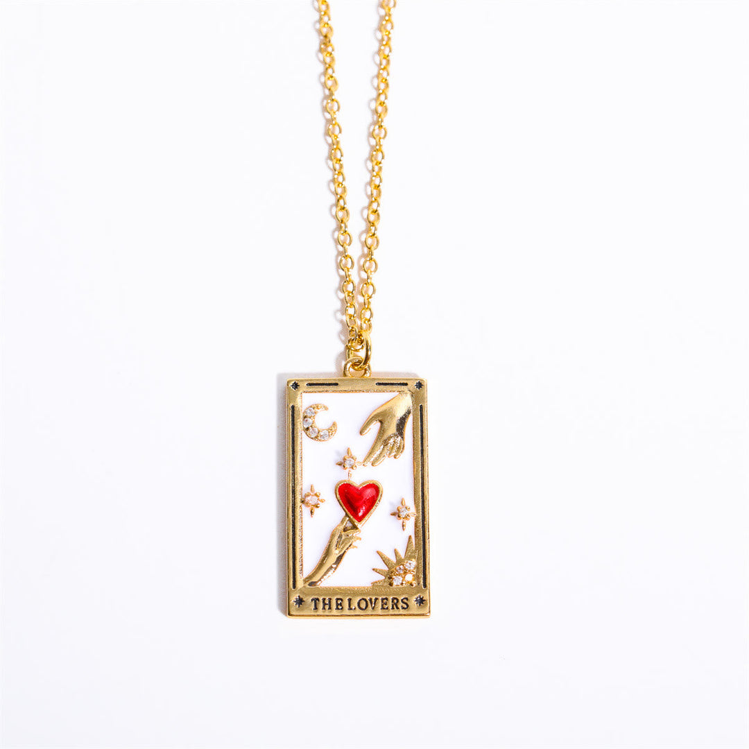 Zirconia embellished gold-plated tarot pendant, a fashionable women's drop necklace.