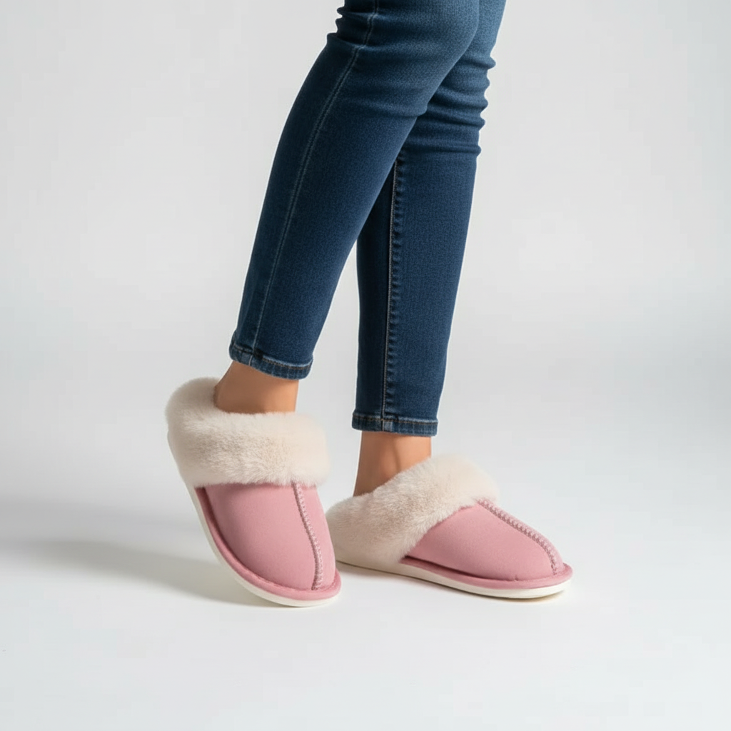 Plush lined women's faux suede slippers, designed for cozy and warm indoor comfort