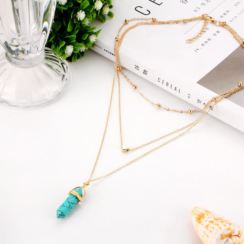 Spiritual healing Hexagon Gemstone Necklace, Aurora natural crystal for women.