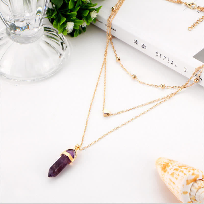 Delicate Hexagon Gemstone Necklace with Aurora crystal. Women's spiritual fashion.