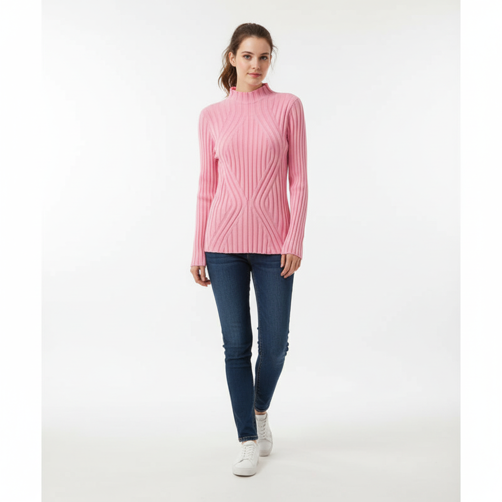 Soft knitted long sleeve jumper for women, features a high collar and comfortable fit