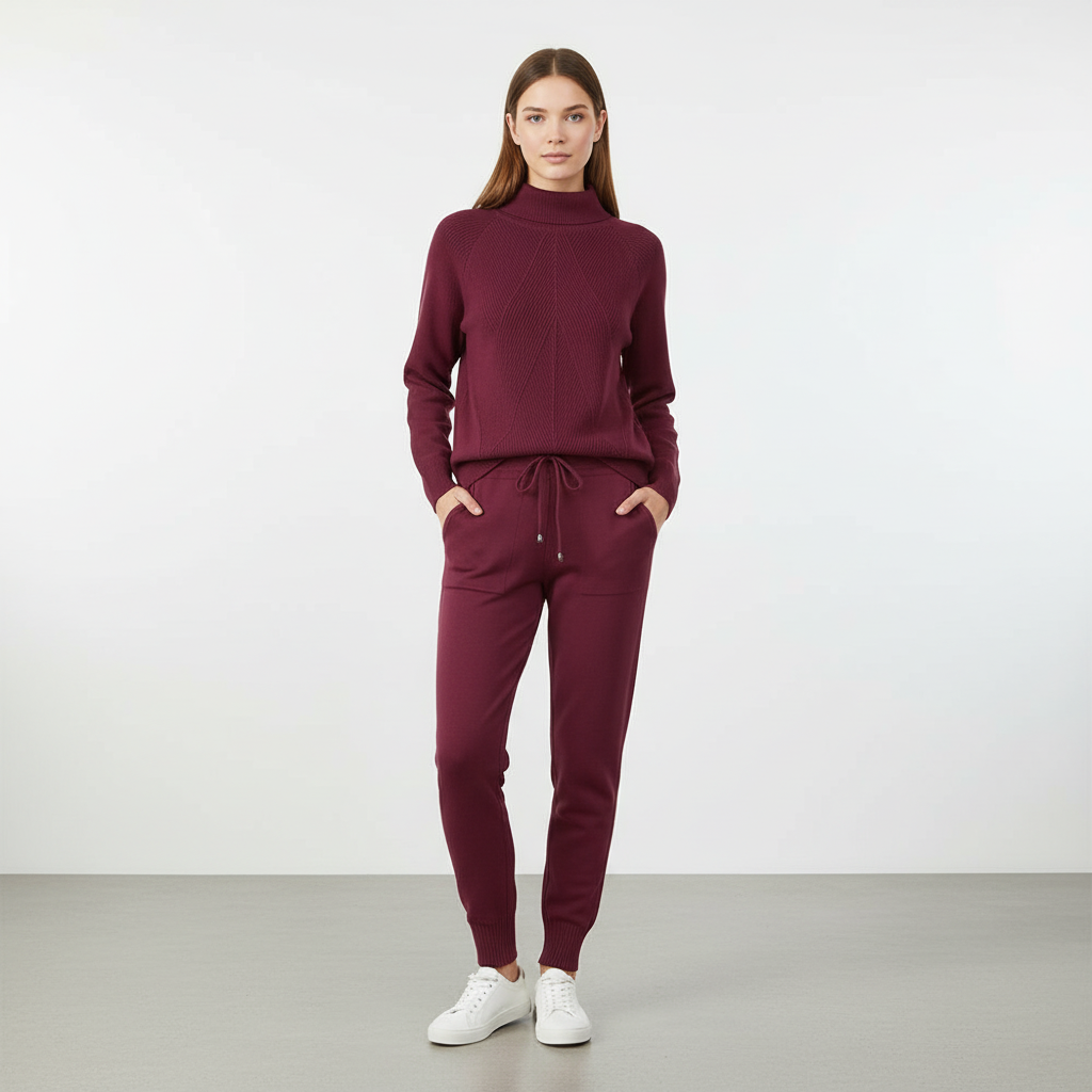 Fashionable high-neck women's casual set, breathable and soft, ideal for cozy evenings or mornings