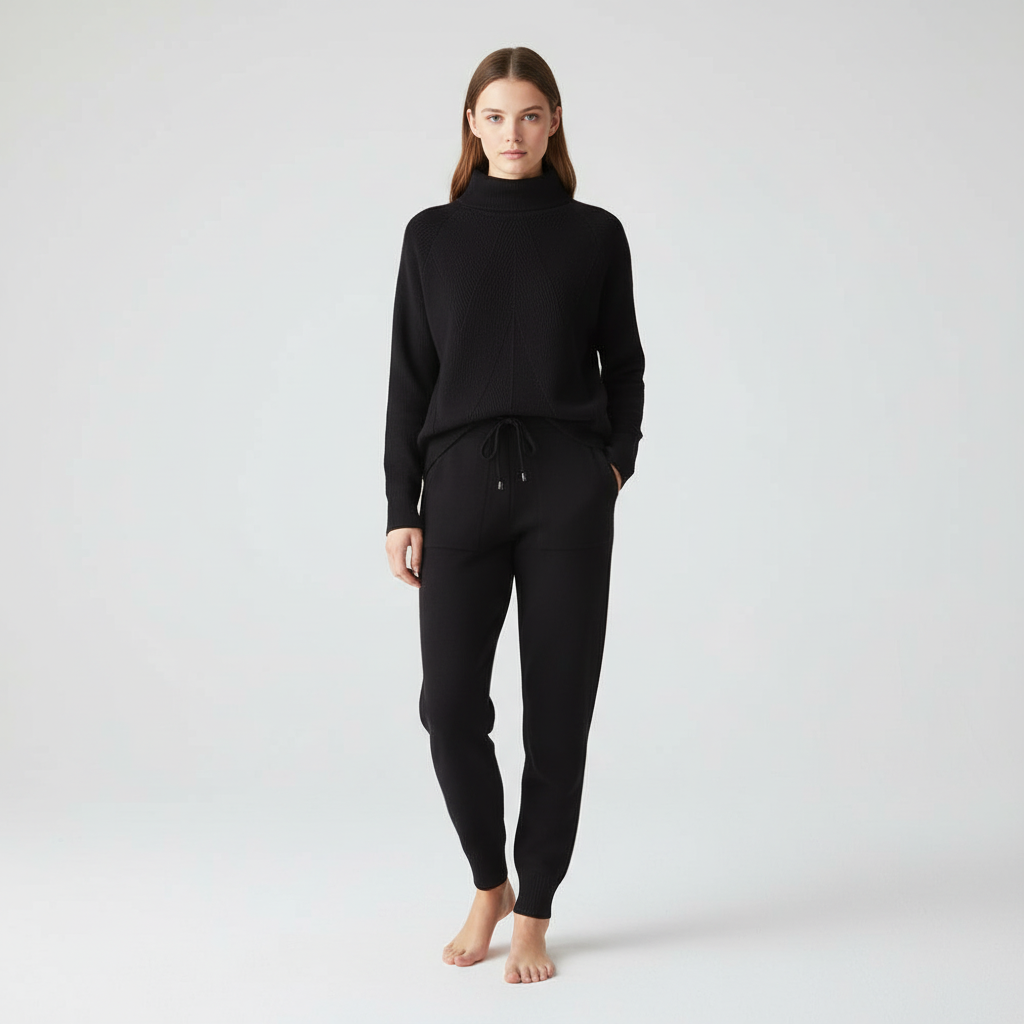 Women's high-neck loungewear set in a warm, breathable fabric, great for everyday casual wear
