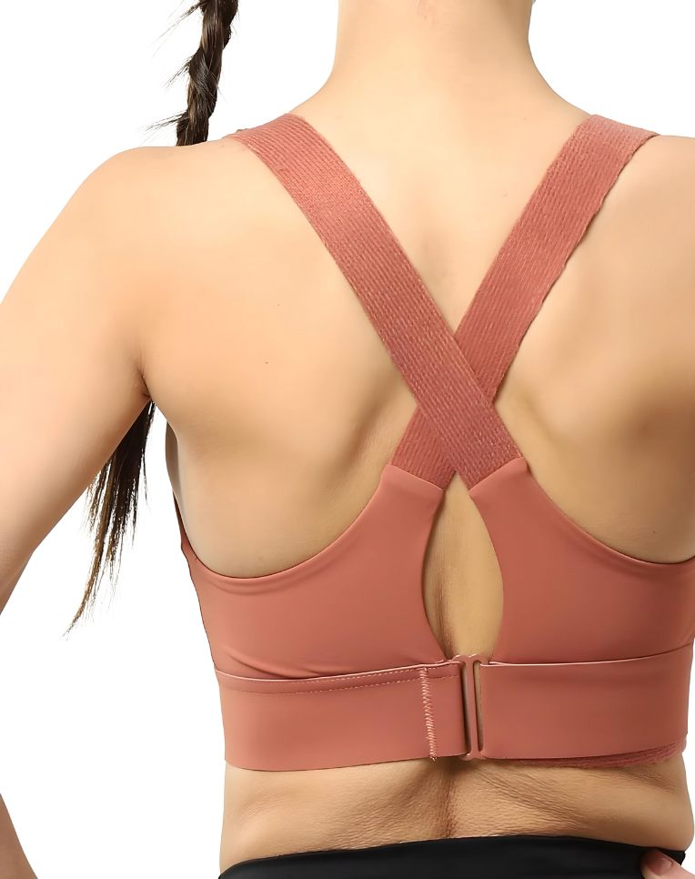 Woman doing yoga in a women's adjustable high support sports bra, comfortable athleisure & fitness apparel.