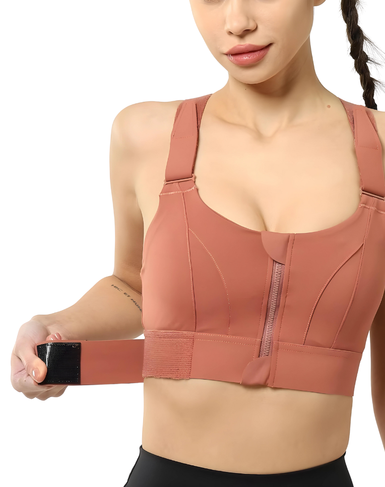 Interior construction of a women's high support sports bra, providing strong support for active workout gear.