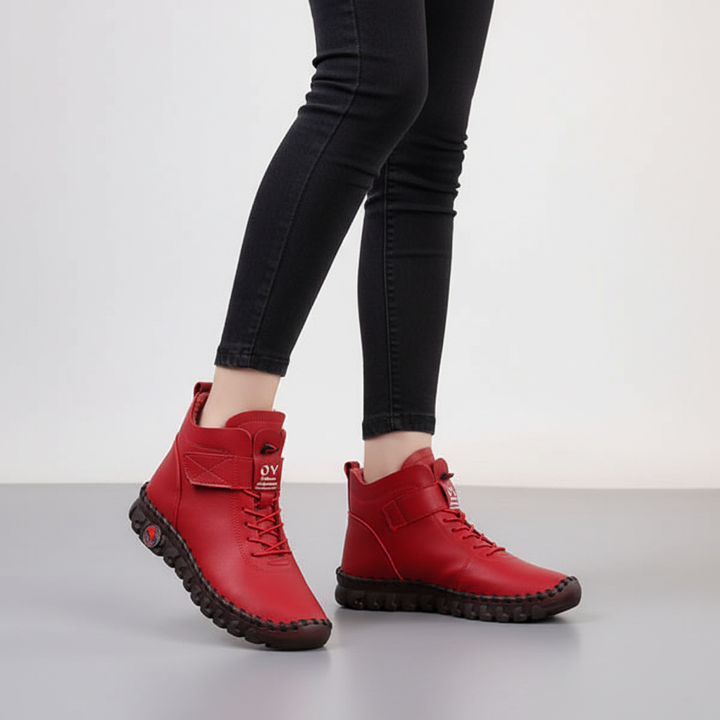 Pair of Jessica women's high top winter boots, black vegan leather, warm and non-slip