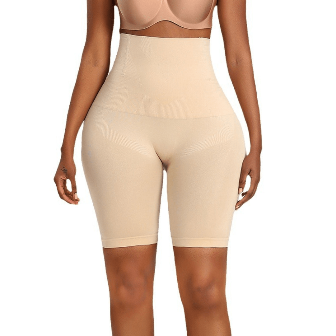 Seamless high-waist women's shaping shorts offering invisible tummy control & a smooth silhouette under clothes.