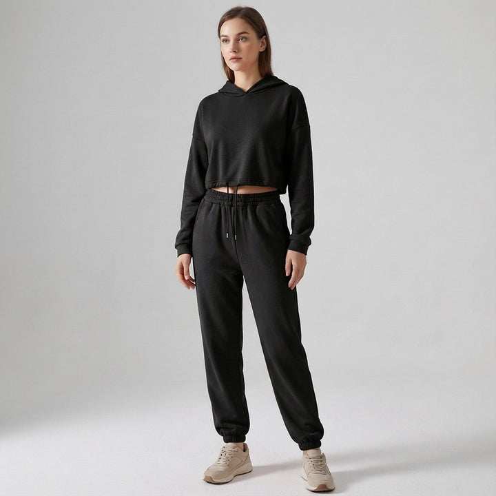 Katherine hooded tracksuit worn by a model, emphasizing the stylish yet casual outfit for loungewear.