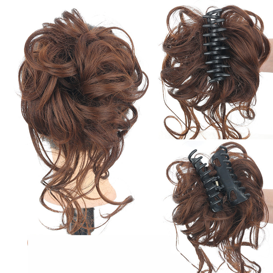 Instant volume messy bun hair piece, a convenient synthetic hair extension for women on the go.