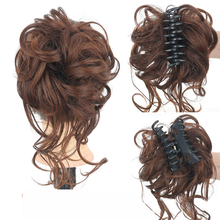 Instant volume messy bun hair piece, a convenient synthetic hair extension for women on the go.