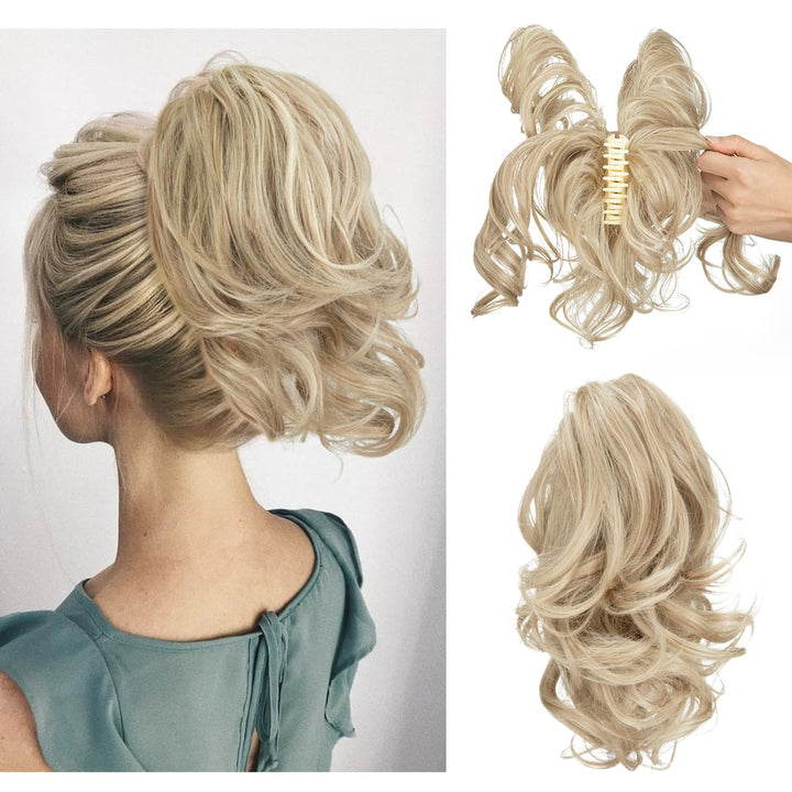 Black synthetic curly ponytail extension for women, natural volume & easy style.