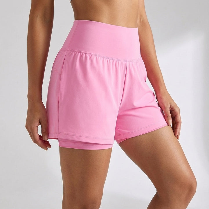 Ivy women's gym shorts, 2-in-1 design with essential pockets for all workout activities.