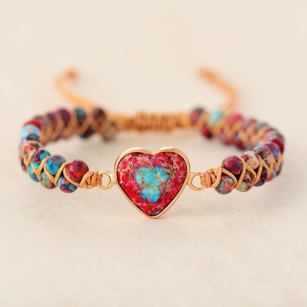 Women's Jasper healing crystal bracelet, handmade with polished gemstone beads, adjustable fit