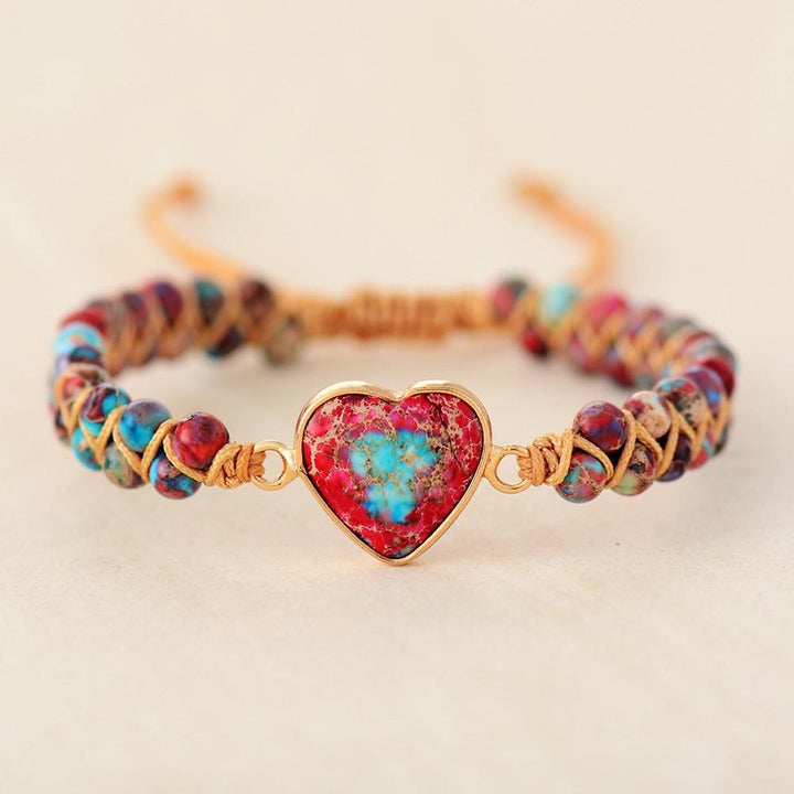 Women's Jasper healing crystal bracelet, handmade with polished gemstone beads, adjustable fit