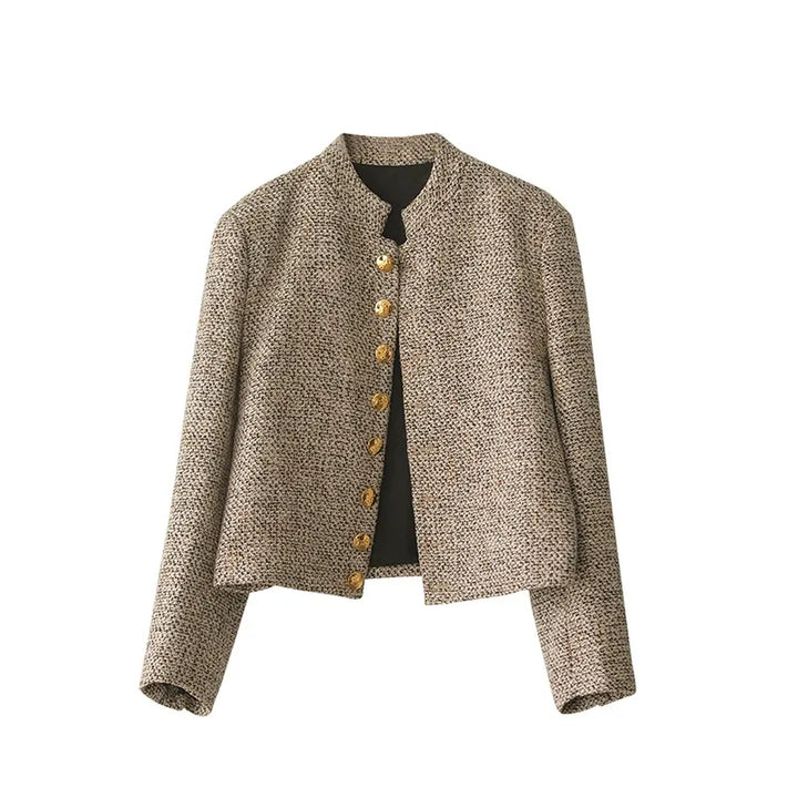 Cozy women's khaki knit long sleeve button vest, versatile for everyday layering.