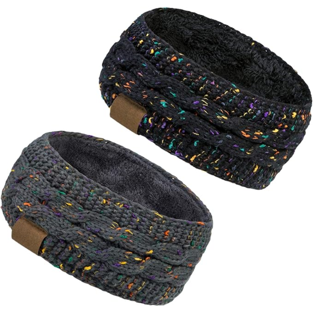 Pink knitted fleece-lined ear warmer headband, a cozy and stylish accessory for women's outdoor wear.